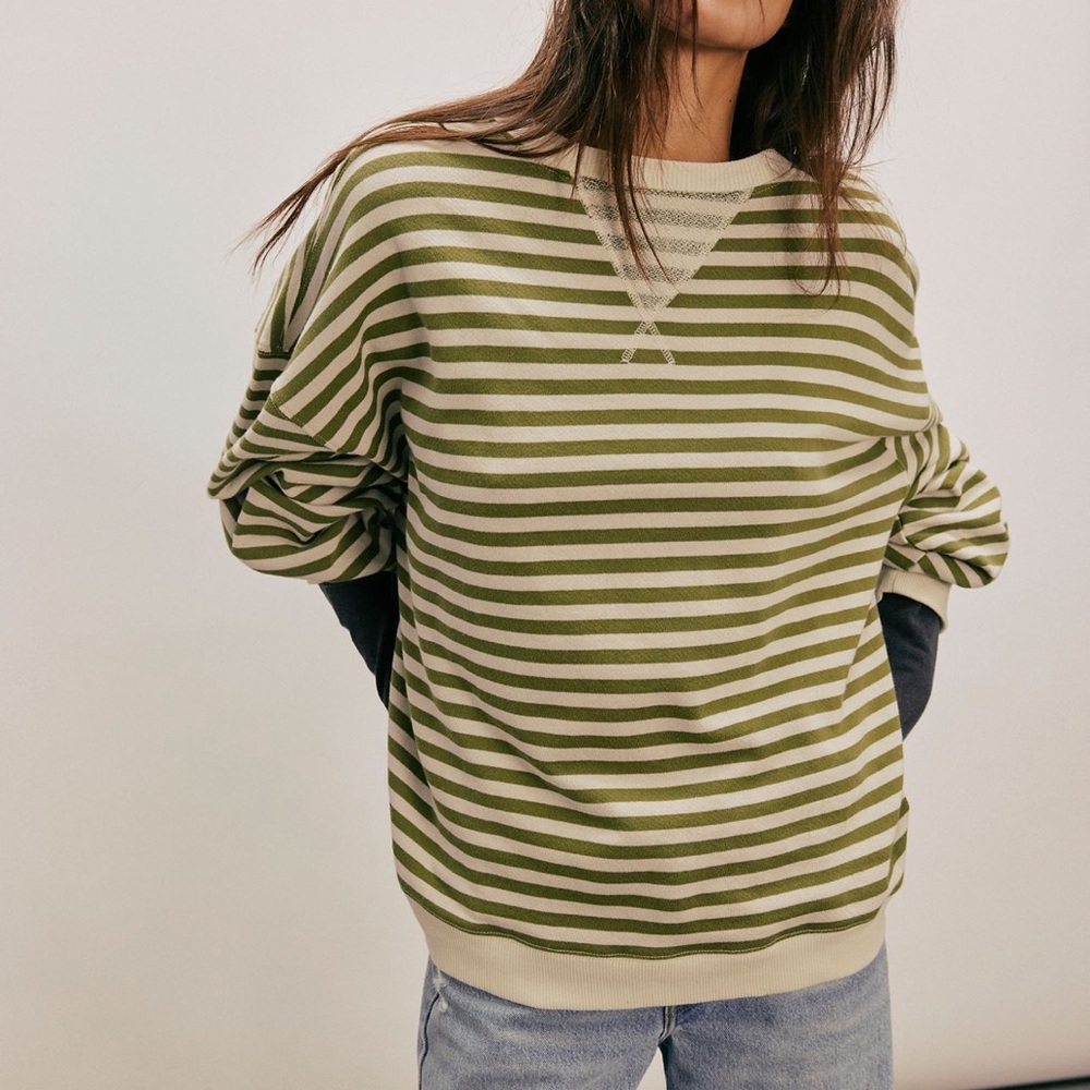 Free people classic striped oversized crewneck
